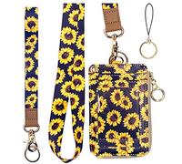 bolimoss Sunflower Badge Holder,Cute Flower ID Badge Holder with Lanyard,Card Holder Keychain with Zippers,Lanyard Wallet for Nurse Nursing Doctor Teacher Student
