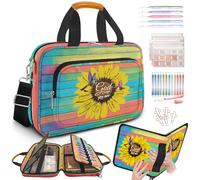 bolimoss Sunflower Bible Case with Pens Highlighters Cross Clip, Hummingbird Bible Case for Women with Shoulder Strap Handle, Large Bible Bag with Zipper Pockets, Carrying Book Case for Christian Gift