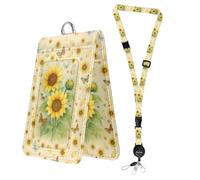 Bolimoss Sunflower Butterfly Double Sided Badge Holder, Cute Teacher Lanyard ID Badges with Retractable Reel, Adjustable Breakaway Card Name Tag Lanyard ID Protector Bage Clip Quick Release Buckles