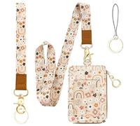 Bolimoss Teacher Lanyard for ID Badges and Keys, Wallet, Cute Flowers, Rainbow Colors, ID Card Holder for Women with Tear-Off Neck and Wristlet