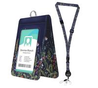 bolimoss Wildflowers Badge Holder with Double-Sided Windows, Multiple Leather ID Name Badge Card Holder with Adjustable Retractable Lanyards, Breakaway Neck Lanyards for Work School ID, Access Card