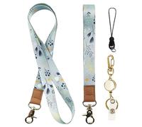 bolimoss Wrist and Neck Lanyard with Retractable Reel Cute Floral Breakaway Lanyards for ID Badges Wallet Keys for Women Teacher Nurse Necklace Lanyards Car Key Chain Card Holder (Blue)
