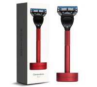 Bolin Webb Generation Razor and Stand in Red. Fitted with Gillette Fusion5 Blade. Luxury Razor for Men.