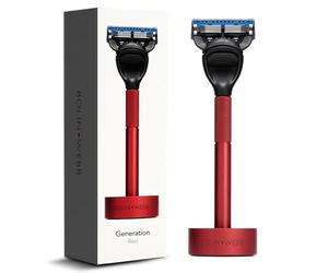 Bolin Webb Generation Razor & Stand - Luxury Razors for Men with Gillette Fusion 5 Blades, Premium Aluminum Shaving Razor for Smooth, Comfortable Shave, Ideal Gift & Daily Grooming Set (Red)