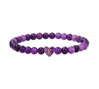 Bolinailo Amethyst Bracelets for Women, 6mm Beads Natural Healing Crystal Bracelet, Heart Initial Bead Bracelet, Anxiety Stress Relief Bracelet for Women, Purple Bracelet Handmade Jewelry Birthday