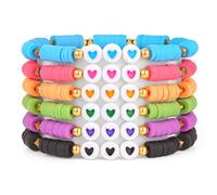 Bolinailo Stretch Heishi Bead Friendship Bracelets for Women Stack Gold Summer Surfer Heart stackable Bracelets Colorful Boho Preppy Bracelets Cute Jewelry Set for women, 6.5in, no gemstone