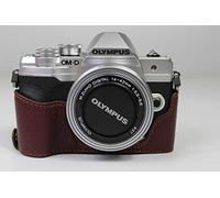 BolinUS Camera Case, Genuine Leather Half Case Bag Cover for Olympus OM-D E-M10 Mark IV, Bottom Opening Version with Hand Strap (Coffee)