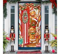 Bolisom Christmas Gingerbread Man Front Door Cover Decorations, Cute Xmas Candy Snow Decorative Banner Background, Winter Indoor Outdoor Home Decor 3 x 6 FT