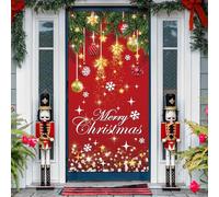 Bolisom Merry Christmas Balls Red Front Door Cover Decorations, Xmas Gold Stars Snowflake Decorative Banner Background, Winter Holiday Indoor Outdoor Home Decor 3 x 6 FT