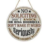 Bolisom No Soliciting Friends Deliveries Welcome Front Door Sign, Funny Vintage Reminder Office Business Wood Plaque Hanger, Retro No Solicitation Do Not Knock Disturb Wooden Wreath Wall Hanging Decor