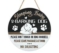 Bolisom Sleeping Baby Metal Sign, Barking Dog Please Don't Knock No Soliciting Tin Sign Front Door Hanger Nursery Decor, Farmhouse Rustic Indoor Wall Hanging Kids Infant Bedroom Home Decoration