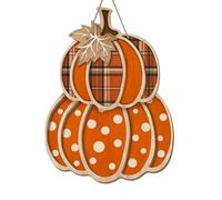 Bolisom Welcome Fall Pumpkin Front Door Sign, Autumn Thanksgiving Plaid Polka Dots Wood Hanger Outdoor Outside Porch Home Decor, Farmhouse Wooden Wreath Indoor Wall Hanging Decoration