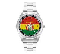 Bolivia Flag Men's Steel Strap Watch Easy Reader Casual Silver Dial Fashion Analog Watches