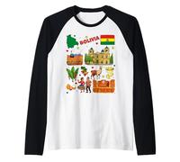 Bolivia Map Souvenir, Colorful Culture and Travel Art Design Raglan Baseball Tee