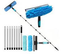 Bolizon 11FT(3.3m) Window Cleaning Equipment,Window Cleaner,Telescopic Window Squeegee Cleaner with Long Handle,2-in-1 window cleaning kit for Home, Shower, Car, RV, Upstairs Windows & Solar Panels