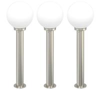 Bollard Lights 3 pcs 80 cm Stainless Steel Silver IP44 Outdoor Garden vidaXL