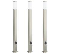 Bollard Lights 3pcs 110cm Stainless Steel Silver IP44 With Outlet Outdoor vidaXL