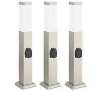 Bollard Lights 3pcs 50cm Stainless Steel Silver IP44 With Outlet Outdoor vidaXL