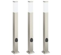 Bollard Lights 3pcs 80cm Stainless Steel Silver IP44 With Outlet Outdoor vidaXL