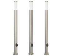 Bollard Lights 3pcs with Outlet 110cm Stainless Steel IP44 Outdoor Garden vidaXL