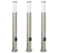 Bollard Lights 3pcs with Outlet 80cm Stainless Steel IP44 Outdoor Garden vidaXL