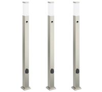 Bollard Lights with Sensor&Outlet 3 pcs 110 cm Stainless Steel IP44 vidaXL