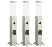 Bollard Lights with Sensor&Outlet 3 pcs 50 cm Stainless Steel IP44 vidaXL