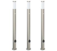 Bollard Lights with Sensor&Outlet 3pcs 110 cm Stainless Steel IP44 vidaXL