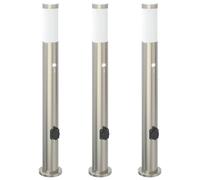 Bollard Lights with Sensor&Outlet 3pcs 80 cm Stainless Steel IP44 vidaXL