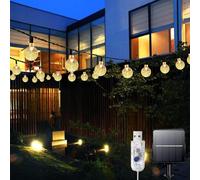 Bollengold 60 LED Solar String Lights Waterproof, 26FT 8 Modes USB Powered Outdoor Fairy Lights for Patio,2 in 1 Solar Garden Lights, Gazebo,Wedding Decorations,Party (Warm White)