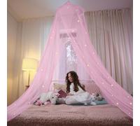 Bollepo Pink Bed Canopy for Girls with Glowing Stars - Canopy Bed Curtains | Fits Single, Twin, Full, Queen Size Kids Bed, Princess Netting Room Decor, Ceiling Tent to Cover Toddler, Canopy for Bed
