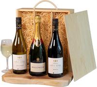 Bollinger Champagne and French Wine Trio Hamper in a Wooden Box | Three bottles including Bollinger Champagne, beautifully presented together for an extra-special celebration