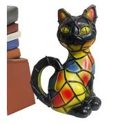 Bollisate Cat Series Art Night Light, Vintage Stained Glass Cat Lamp, Handmade Resin LED Animal Bedside Table Night Lights, Portable Cute Pet Themed Lamp with Warm Ambient Glow for Bed Living Room