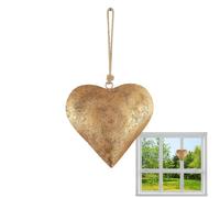 Bollisate Heart Shaped Iron Ornament, Gold Antique Finish Heart Shaped Bell, with Lanyard, Polished and not Easy to Rust, Add A Warmth to The Room, for Home Indoor Outdoor