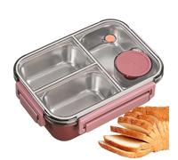 Bollisate Leakproof Salad Box with 3 Compartments, 8.86x6.5x2.76 Inches Stainless Steel Lunch Box, Four Sided Locking Gasket Design, Easy Transportation Suitable for Sports, Camping and Travel