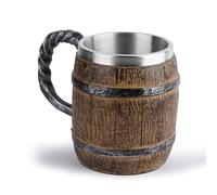 Bollisate Pirate Cup, Oak Barrel Shaped Beer Mug, Stainless Handmade Coffee Mug, Vintage Faux Oak Beer Mugs, Barrel Brown Classic Design, Personalised Resin Craft for Beverage Juice