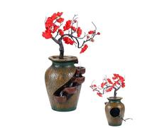Bollisate Waterfall Fountain Indoor,4-Tier Water Fountain Vase with Water Flows & Artificial Tree - Flowing Desktop Ornament, Zen Relaxation Home Decor