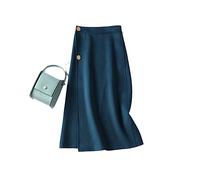 Bollrllr 2023 100% Wool Women's Long A-Line Skirt Autumn Thick Wrap Hip Skirt Blue S