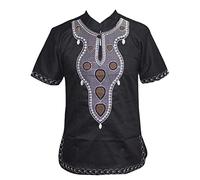 Bollrllr Men Traditional Embroidery Tops African Print Shirt Dashiki Ethnic Side Split Tribal Blouse Tops
