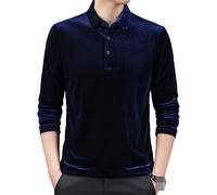 Bollrllr Men Velour Slim Fit Polo Shirt Spring Long Sleeve Tee Casual Business Shirt Navy Blue M