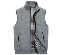 Bollrllr Men's Cardigan Vest Autumn Thickened Warm Casual Sleeveless Vest Knitted Fleece Zipper Vest Gray XXL