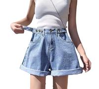Bollrllr Plus Size Denim Shorts Women 2023 Summer Fashion Loose Wide Leg High Waist Shorts Jeans Blue M