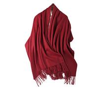 Bollrllr Women's 100% Merino Wool Knit Shawl Soft Solid Warm Classic Plaid Fringe Scarf Claret One Size