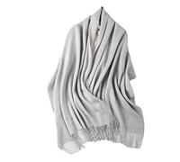 Bollrllr Women's 100% Merino Wool Knit Shawl Soft Solid Warm Classic Plaid Fringe Scarf Light gray One Size