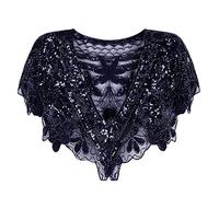 Bollrllr Women's 1920S Shawl Wedding Wrap Art Deco Sequin Evening Cape Flapper Cover Up Navy blue shawl One Size#>8Y