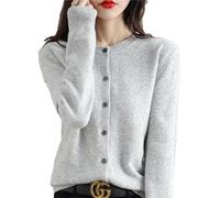 Bollrllr Women's Cashmere Cardigan, Crew Neck, for Spring, Autumn, Winter, Long Sleeve, Knitted, Solid Color, Soft, Light grey 9, XS/S