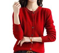 Bollrllr Women's Cashmere Cardigan Round Neck Sweater Spring Autumn Winter Long Sleeve Knitted Solid Color Soft Cardigan Sweater Wine red S