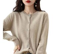 Bollrllr Women's Cashmere Cardigan Round Neck Sweater Spring Autumn Winter Long Sleeve Knitted Solid Color Soft Cardigan Sweater khaki9 S