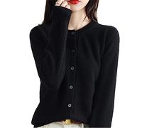 Bollrllr Women's Cashmere Cardigan Round Neck Sweater Spring Autumn Winter Long Sleeve Knitted Solid Color Soft Cardigan Sweater Black S
