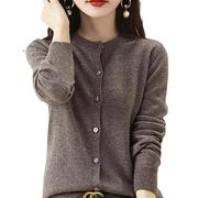 Bollrllr Women's Cashmere Cardigan Round Neck Sweater Spring Autumn Winter Long Sleeve Knitted Solid Color Soft Cardigan Sweater Coffee khaki9 S